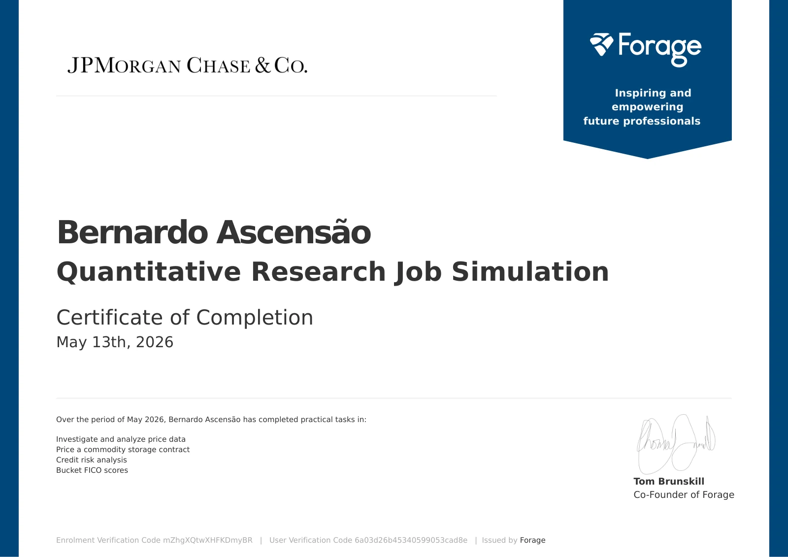 Certificado JPMorgan Chase - Quantitative Research